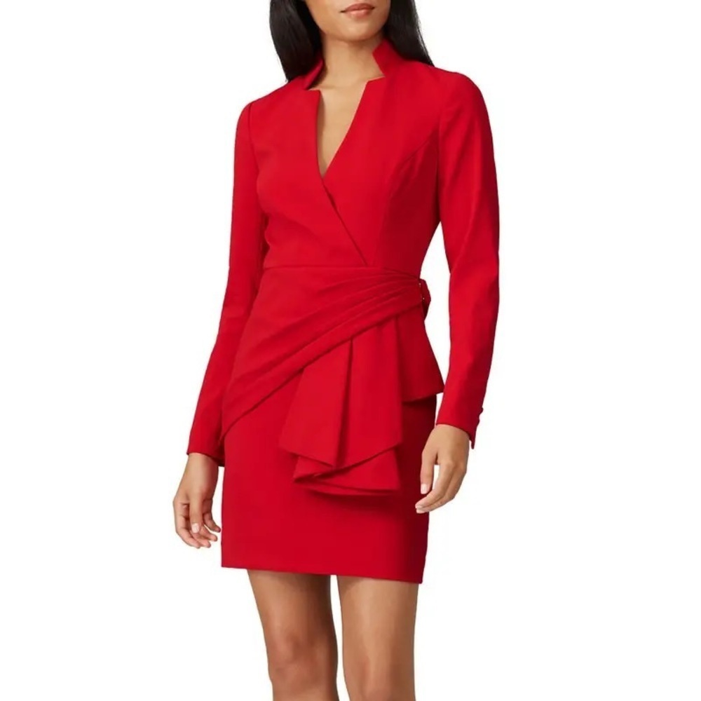 Badgley Mischka Red V-Neck Suit Dress